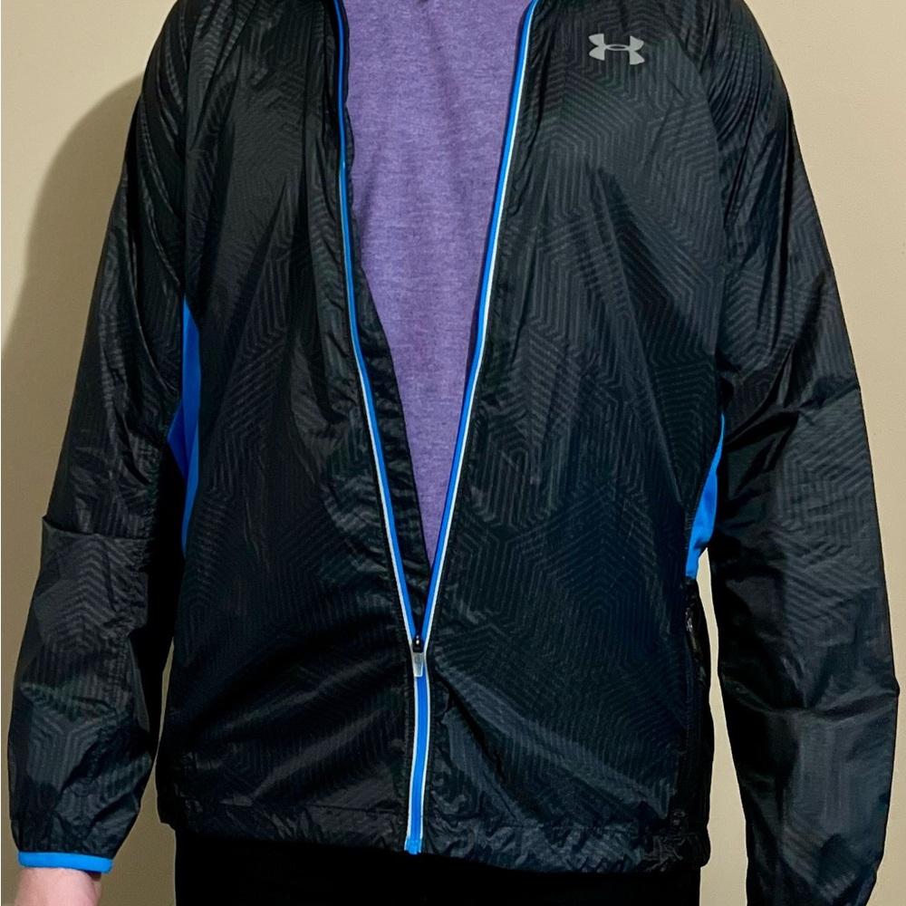 Under Armour Men’s Black Windbreaker Jacket with Blue Trim